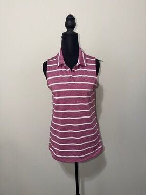 Sleeveless Pink Stripe Polo Top